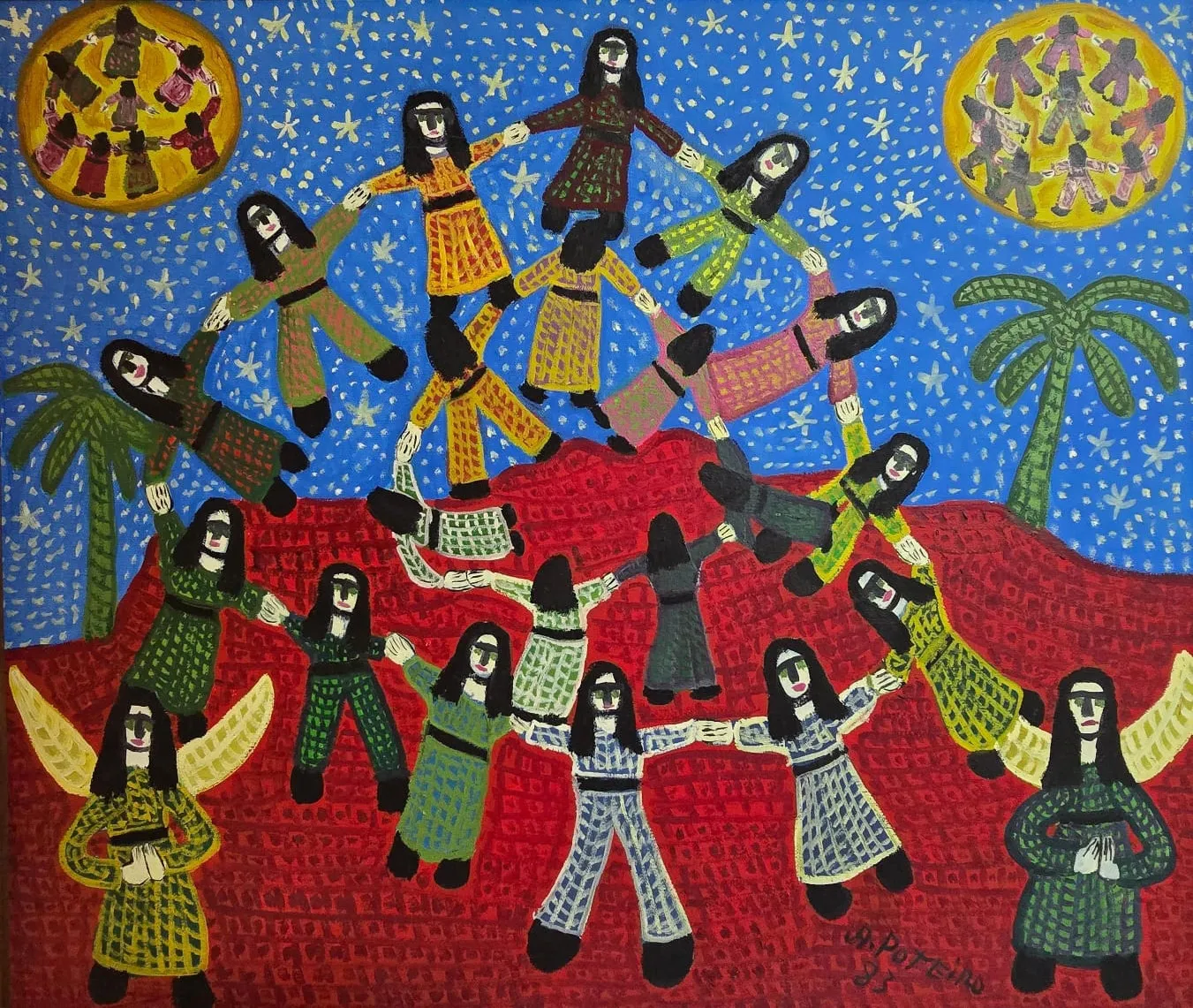 Antônio Poteiro  - Ciranda -  Óleo sobre tela - 60 x 70 cm - 1985 - Assinada no canto inferior direito.