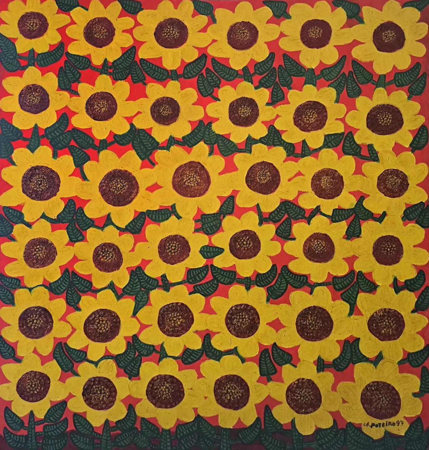 Antônio Poteiro  - Girassol - Óleo sobre tela -  1997 - Assinada no canto inferior direito - 190 x 180 cm.(1)