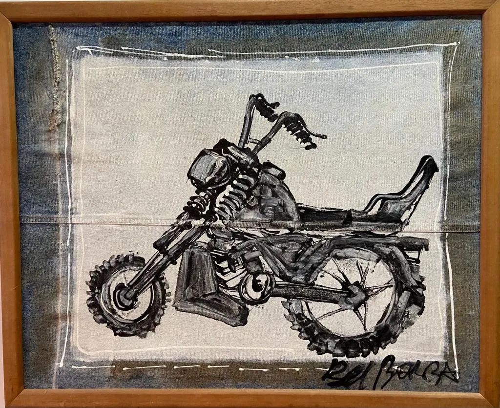 BEL BORBA - "MOTOCICLETA" - ACRILICA SOBRE TECIDO ( JEANS )